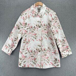 Chicos Jacket Womens 1 US Small Summer Grove Ivory Pink Floral Button Up Collar